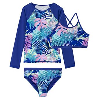 Toddler & Girls 6-16 Lands' End Slim 3 pc Chlorine Resistant Rash Guard, Bikini Top & Bottoms Swim Set