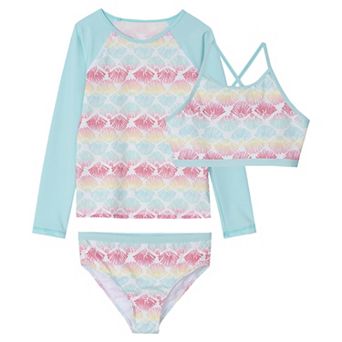 Toddler & Girls 6-16 Lands' End Slim 3 pc Chlorine Resistant Rash Guard, Bikini Top & Bottoms Swim Set