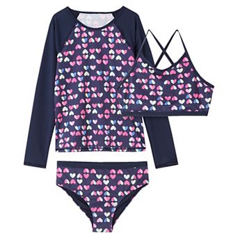 Toddler & Girls 6-16 Lands' End Slim 3 pc Chlorine Resistant Rash Guard, Bikini Top & Bottoms Swim Set