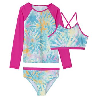 Toddler & Girls 6-16 Lands' End Slim 3 pc Chlorine Resistant Rash Guard, Bikini Top & Bottoms Swim Set