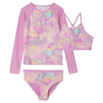 Toddler & Girls 6-16 Lands' End Slim 3 pc Chlorine Resistant Rash Guard, Bikini Top & Bottoms Swim Set