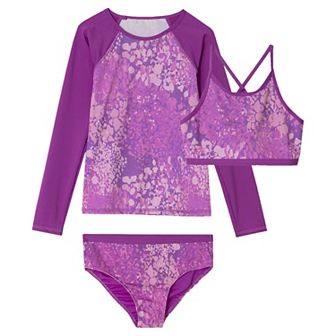 Toddler & Girls 6-16 Lands' End Slim 3 pc Chlorine Resistant Rash Guard, Bikini Top & Bottoms Swim Set