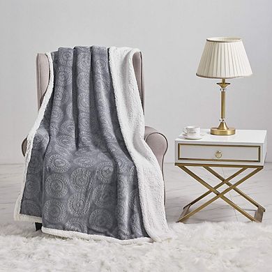 SimpleElegance Sunburst Medallion Embossed Sherpa Plush Throw Blanket