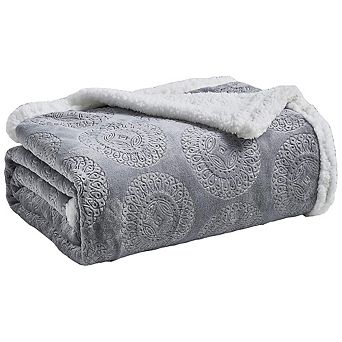 SimpleElegance Sunburst Medallion Embossed Sherpa Plush Throw Blanket
