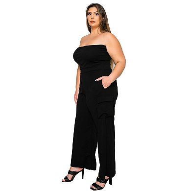 Plus Size Yumi Sleeveless Cargo Jumpsuit