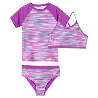 Toddler & Girls 6-16 Lands' End 3 pc Chlorine Resistant Short Sleeve Rash Guard & Bikini Set