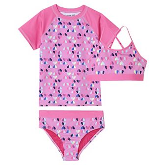 Toddler & Girls 6-16 Lands' End 3 pc Chlorine Resistant Short Sleeve Rash Guard & Bikini Set