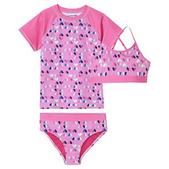 Toddler & Girls 6-16 Lands' End 3 pc Chlorine Resistant Short Sleeve Rash Guard & Bikini Set