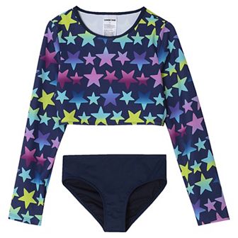 Toddler & Girls 4-16 Lands' End 2 pc Long Sleeve Rash Guard Top & Bikini Bottoms Set