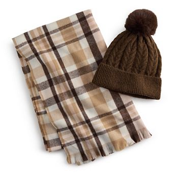 Women's Nine West Plaid Beanie & Scarf Gift Set