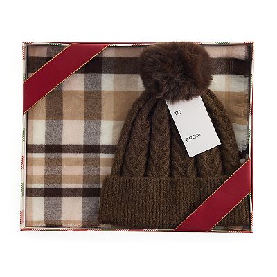 Women's Nine West Plaid Beanie & Scarf Gift Set