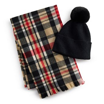 Women's Nine West Plaid Beanie & Scarf Gift Set