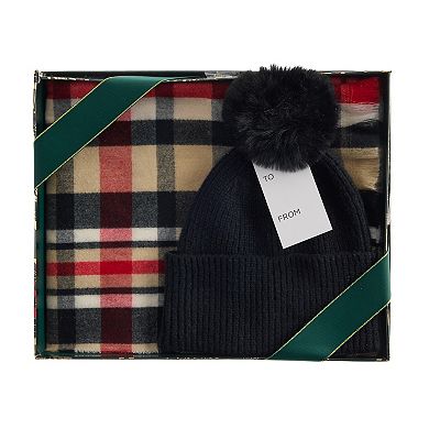 Women's Nine West Plaid Beanie & Scarf Set