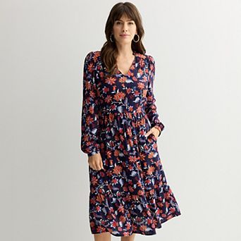 Women's Draper James V-Neck Long Sleeve Crinkle Midi Dress