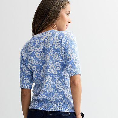 Women's Draper James Short Sleeve Printed Sweater