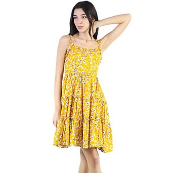 Women's Square Neck Ruffled Strap Sleeveless Floral Tiered Short Dress