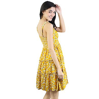Women's Square Neck Ruffled Strap Sleeveless Floral Tiered Short Dress