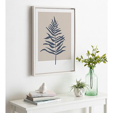Sylvie Muted Tan and Blue Colorblock Botanical Fern Framed Canvas by The Creative Bunch Studio