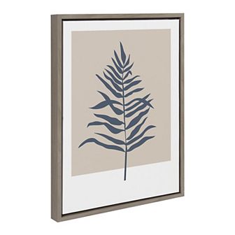 Sylvie Muted Tan and Blue Colorblock Botanical Fern Framed Canvas by The Creative Bunch Studio