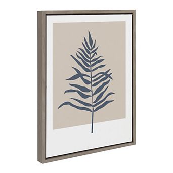 Sylvie Muted Tan and Blue Colorblock Botanical Fern Framed Canvas by The Creative Bunch Studio