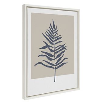 Sylvie Muted Tan and Blue Colorblock Botanical Fern Framed Canvas by The Creative Bunch Studio