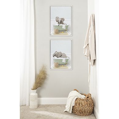 Sylvie Beaded Baby Elephant Big Ears in Cottage Bath Framed Canvas by Amy Peterson