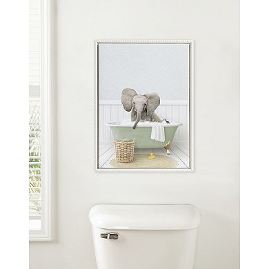 Sylvie Beaded Baby Elephant Big Ears in Cottage Bath Framed Canvas by Amy Peterson