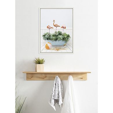 Sylvie Three Flamingos Beach House Bath Framed Canvas by Amy Peterson