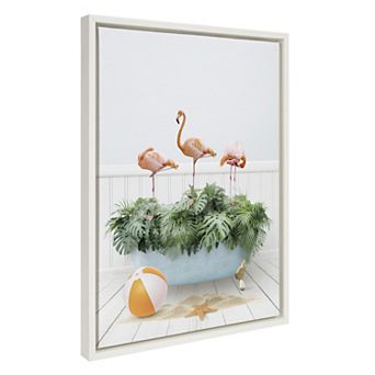Sylvie Three Flamingos Beach House Bath Framed Canvas by Amy Peterson