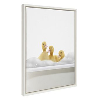Sylvie Bathroom Bubble Bath 3 Ducks Framed Canvas by The Creative Bunch Studio