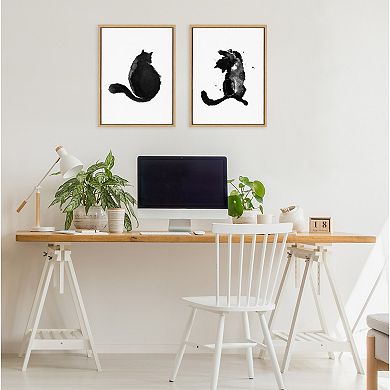 Sylvie Playful Cat BW Framed Canvas by Viola Kreczmer