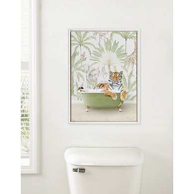 Sylvie Beaded Tiger in Safari Bath Framed Canvas by Amy Peterson