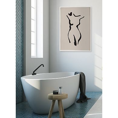 Sylvie Minimalist Neutral Line Art Drawing Body Framed Canvas by The Creative Bunch Studio
