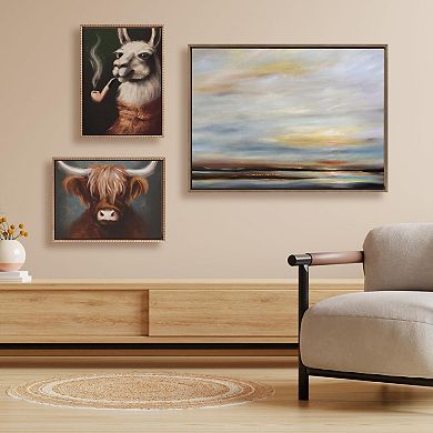 Sylvie Beaded Highland Cow Portrait Painting Framed Canvas by The Creative Bunch Studio