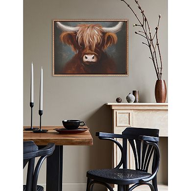 Sylvie Beaded Highland Cow Portrait Painting Framed Canvas by The Creative Bunch Studio