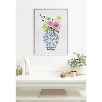 Sylvie Beaded Pink Blooms in Chinoiserie Framed Canvas by Patricia Shaw