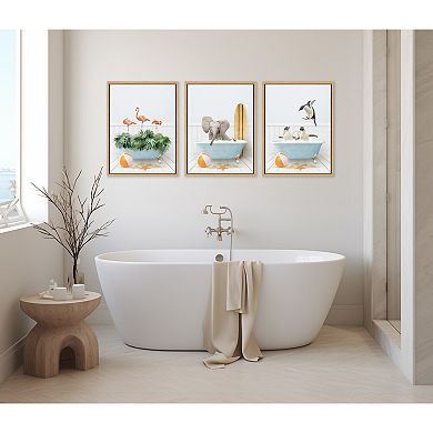 Sylvie Three Penguins Beach House Bath Framed Canvas by Amy Peterson