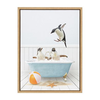Sylvie Three Penguins Beach House Bath Framed Canvas by Amy Peterson