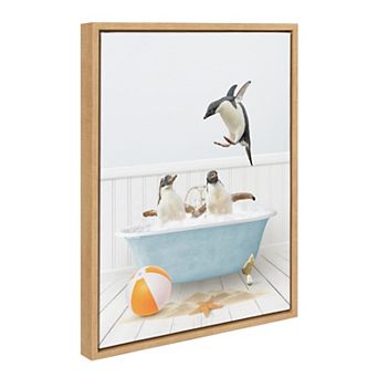 Sylvie Three Penguins Beach House Bath Framed Canvas by Amy Peterson
