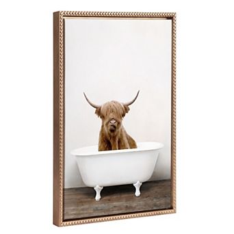 Sylvie Beaded Highland Cow in the Tub Color Framed Canvas by Amy Peterson