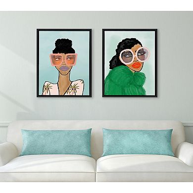 Sylvie Fashion Girl 2 Blue Framed Canvas by Kendra Dandy of Bouffants and Broken Hearts