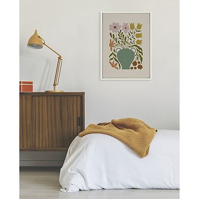 Sylvie Colorful Abstract Retro Floral Multicolored Framed Canvas by The Creative Bunch Studio
