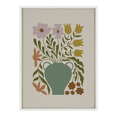 Sylvie Colorful Abstract Retro Floral Multicolored Framed Canvas by The Creative Bunch Studio