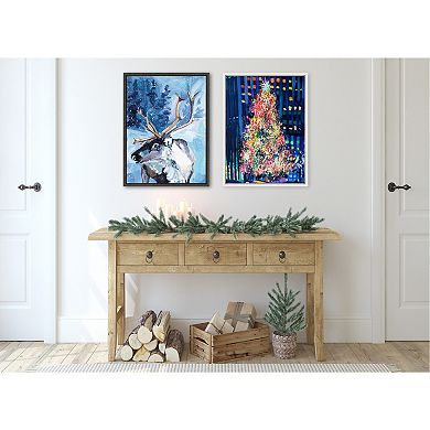 Sylvie Reindeer In Snow Framed Canvas by Rachel Christopoulos