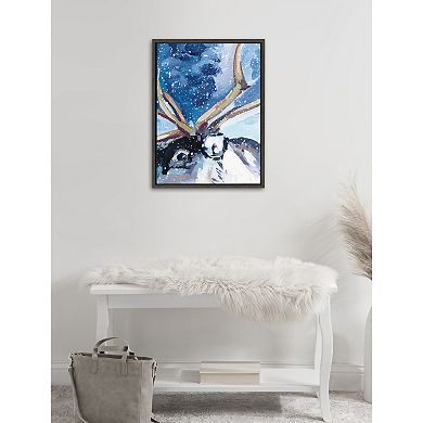 Sylvie Reindeer In Snow Framed Canvas by Rachel Christopoulos