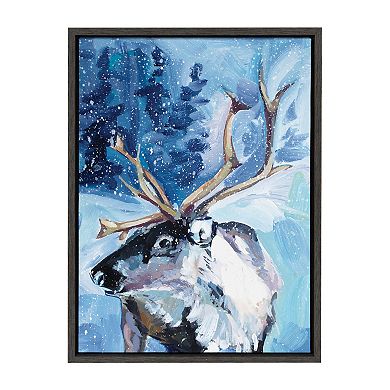 Sylvie Reindeer In Snow Framed Canvas by Rachel Christopoulos
