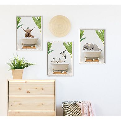 Sylvie Beaded Baby Elephant Bali Bath Framed Canvas by Amy Peterson