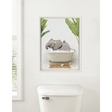 Sylvie Beaded Baby Elephant Bali Bath Framed Canvas by Amy Peterson