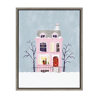 Sylvie Christmas Pink House Framed Canvas by Maja Tomljanovic