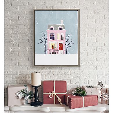 Sylvie Christmas Pink House Framed Canvas by Maja Tomljanovic